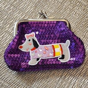 Hand Crafted Purple Sequin Kiss Lock Dog Coin Purse